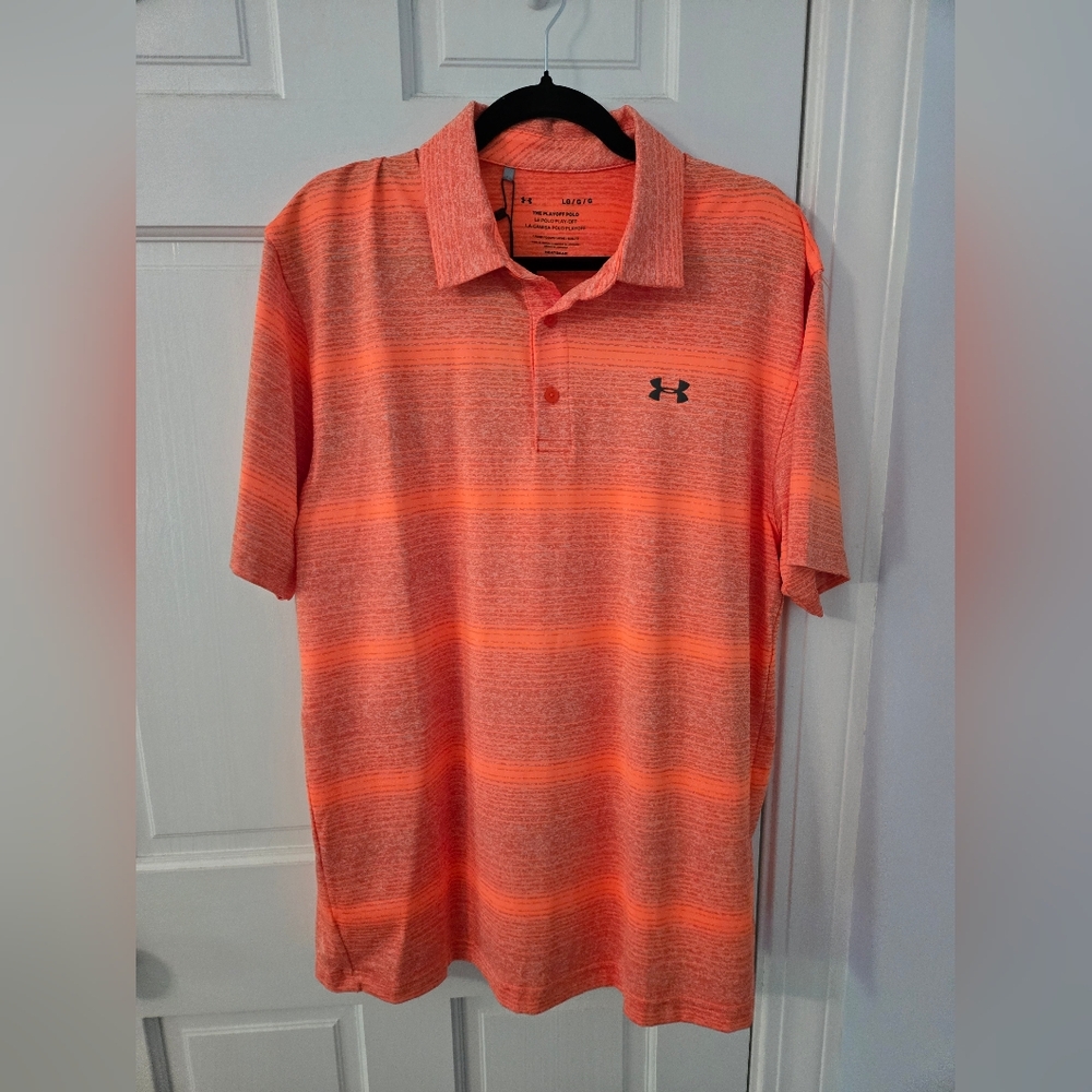 Under Armour Men's Striped Orange Polo Shirt